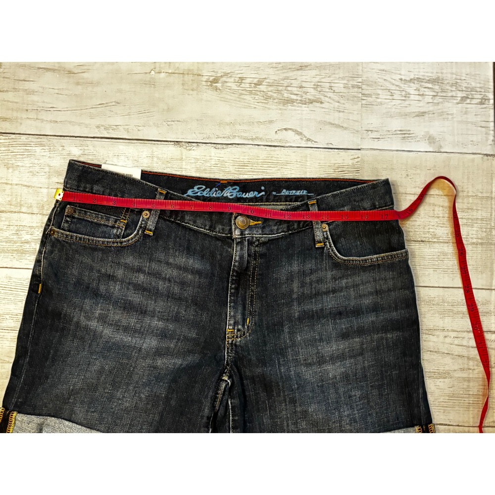 NWT Eddie Bauer Boyfriend Denim Shorts Womens 10 Dark Wash Cuffed Mid Rise - Picture 11 of 11
